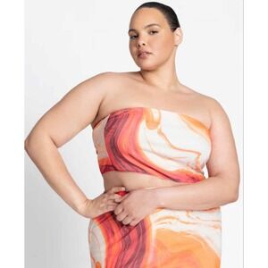 Eloquii Womens Orange Marble Swirl Strapless Tube Top Cropped Bandeau